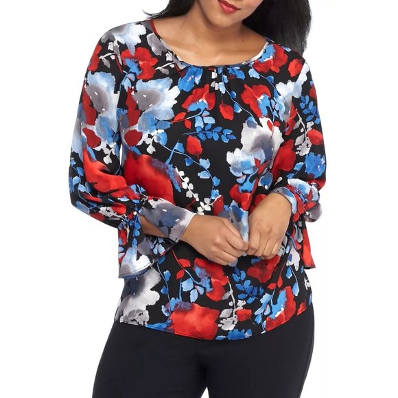 NWT Womens Plus Size 1X 2X 3X The Limited Floral Printed Bell Sleeve Blouse Top - Picture 1 of 2